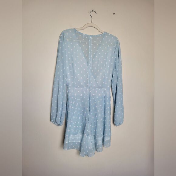 Blue Polka Dot Romper Jumpsuit White Frill Romantic Girly Date Night Coquette XL - Picture 5 of 8